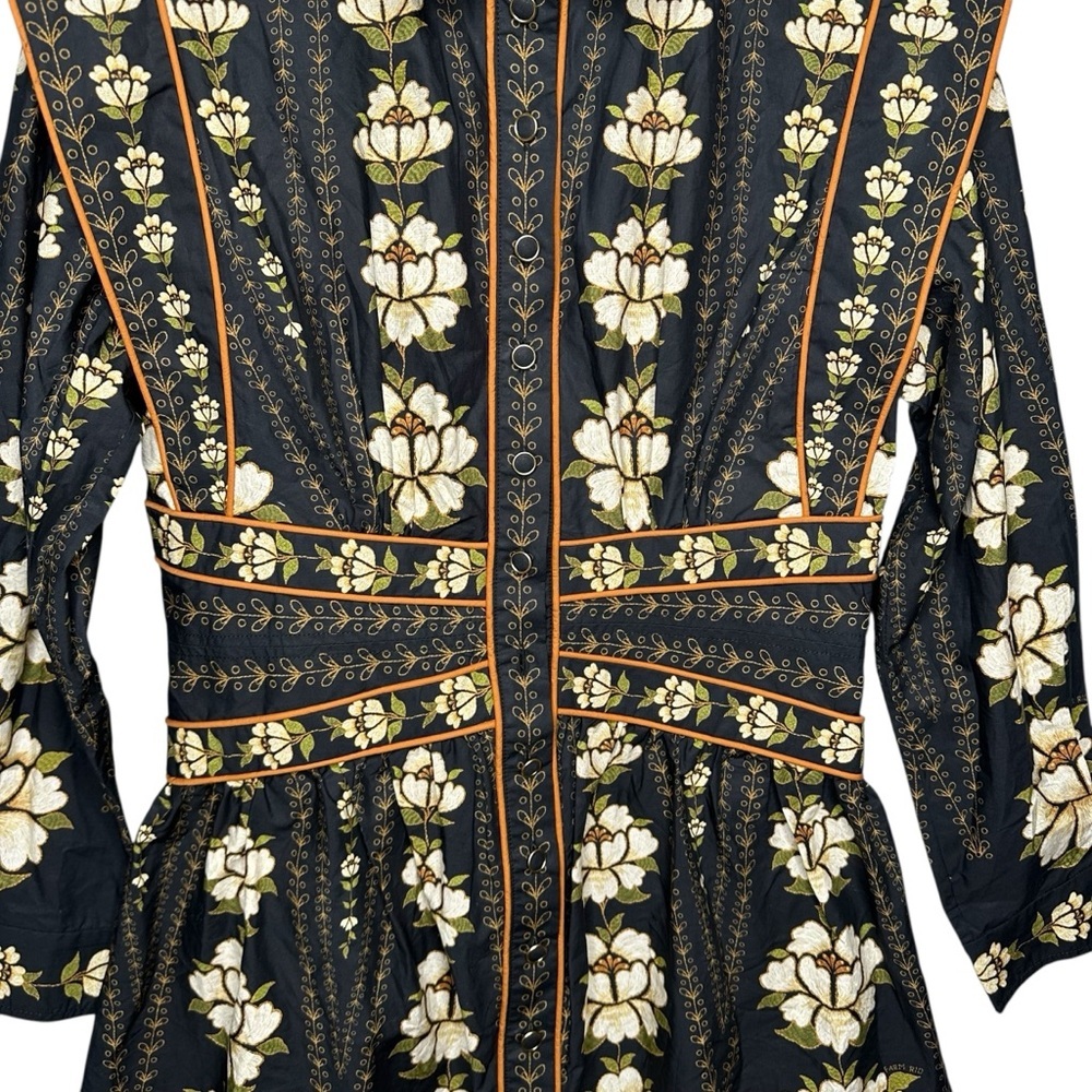 FARM Rio Black Bold Flowers Long Sleeve Organic Cotton Mini Dress. Sz: M - Picture 7 of 13